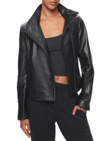 Women's Asymmetrical Leather Jacket in Black