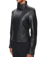 Women's Asymmetrical Leather Jacket in Black