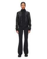 Women's Leather Bomber Jacket in Black