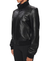 Women's Leather Bomber Jacket in Black
