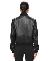 Women's Leather Bomber Jacket in Black