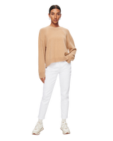 Women's Italian Brushed Cashmere Crew Neck Sweater in Camel