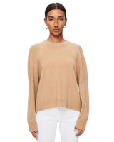 Women's Italian Brushed Cashmere Crew Neck Sweater in Camel