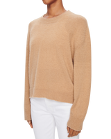 Women's Italian Brushed Cashmere Crew Neck Sweater in Camel