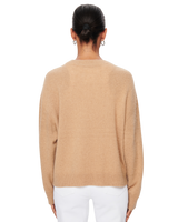 Women's Italian Brushed Cashmere Crew Neck Sweater in Camel
